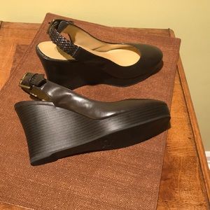 brown wedges shoes slingback adjustable buckle